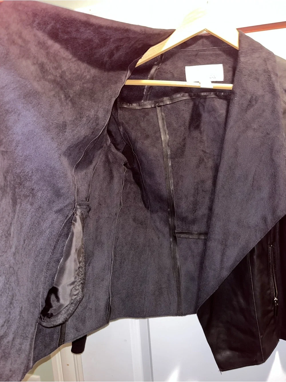 Bar III Black Draped Open-Front Faux-Leather Jacket